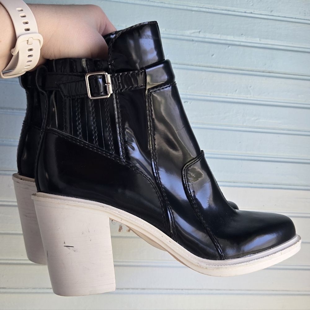 Elizabeth and James Black Patent Leather Ankle Boots